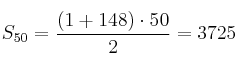 S_{50}=\frac{(1+148) \cdot 50}{2}= 3725 S_{50}=\frac{(1+148) \cdot 50}{2}= 3725