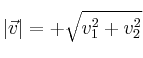|\vec{v}| = +\sqrt{v_1^2+v_2^2} |\vec{v}| = +\sqrt{v_1^2+v_2^2}