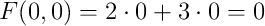 F(0,0)=2 \cdot 0+3 \cdot 0 =0