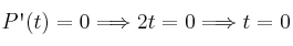 P\textsc{\char13}(t)=0 \Longrightarrow 2t=0 \Longrightarrow t=0