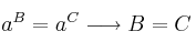 a^B = a^C \longrightarrow B=C
