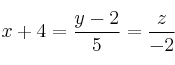x+4=\frac{y-2}{5}=\frac{z}{-2}