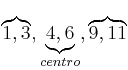 \overbrace{1,3},\underbrace{4,6}_{centro},\overbrace{9,11}