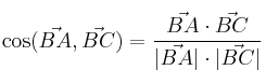 \cos (\vec{BA},\vec{BC}) = \frac{\vec{BA} \cdot \vec{BC}}{|\vec{BA}| \cdot |\vec{BC}|} \cos (\vec{BA},\vec{BC}) = \frac{\vec{BA} \cdot \vec{BC}}{|\vec{BA}| \cdot |\vec{BC}|}