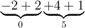 \underbrace{-2+2}_{0}\underbrace{+4+1}_{5}