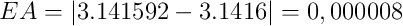 EA = |3.141592 - 3.1416| = 0,000008 