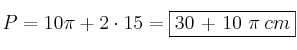 P = 10 \pi + 2 \cdot 15 = \fbox{30 + 10 \pi \: cm} P = 10 \pi + 2 \cdot 15 = \fbox{30 + 10 \pi \: cm}
