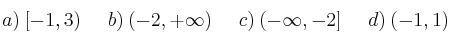  a) \: [-1,3) \:\:\:\:\:\: b) \: (-2,+\infty) \:\:\:\:\:\:c) \: (- \infty,-2] \:\:\:\:\:\:d) \: (-1,1) \:\:\:\:\:\: