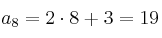 a_8 = 2 \cdot 8 + 3 = 19