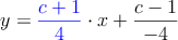   y  = \textcolor{blue}{\frac{c+1}{4}} \cdot x + \frac{c-1}{-4}