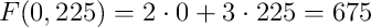 F(0,225)=2 \cdot 0+3 \cdot 225 =675