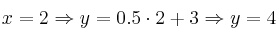 x=2 \Rightarrow y=0.5 \cdot 2 + 3 \Rightarrow y=4