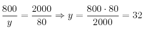 \frac{800}{y}=\frac{2000}{80} \Rightarrow y=\frac{800 \cdot 80}{2000}=32 \frac{800}{y}=\frac{2000}{80} \Rightarrow y=\frac{800 \cdot 80}{2000}=32