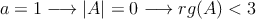 a = 1 \longrightarrow |A| = 0 \longrightarrow rg(A)<3