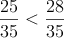 \frac{25}{35}< \frac{28}{35}