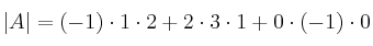|A| = (-1) \cdot 1 \cdot 2 +  2 \cdot 3 \cdot 1 + 0 \cdot (-1) \cdot 0