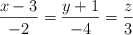 \frac{x-3}{-2} = \frac{y+1}{-4} = \frac{z}{3} 